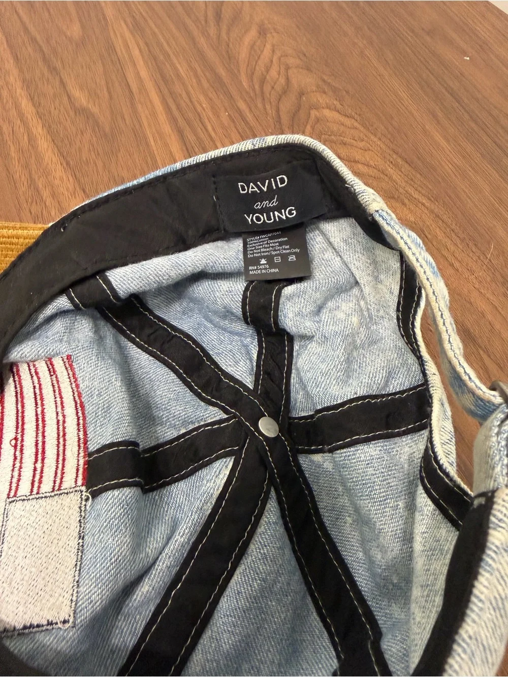 David and Young American Flag Denim Corduroy Hat Acid Wash Americana